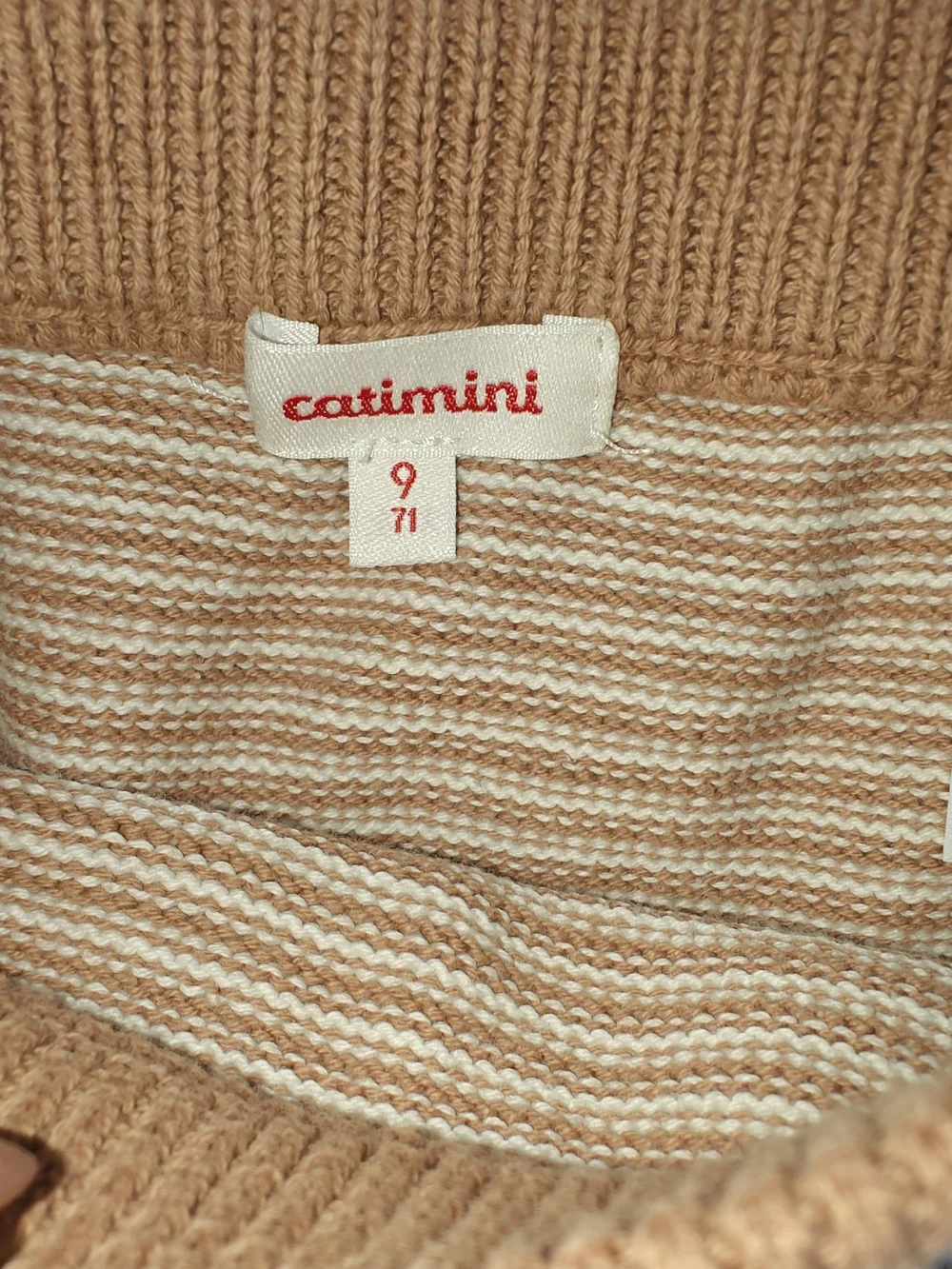 Catimini Brown Bear Hooded Knit Set Cream Striped Pants 9M